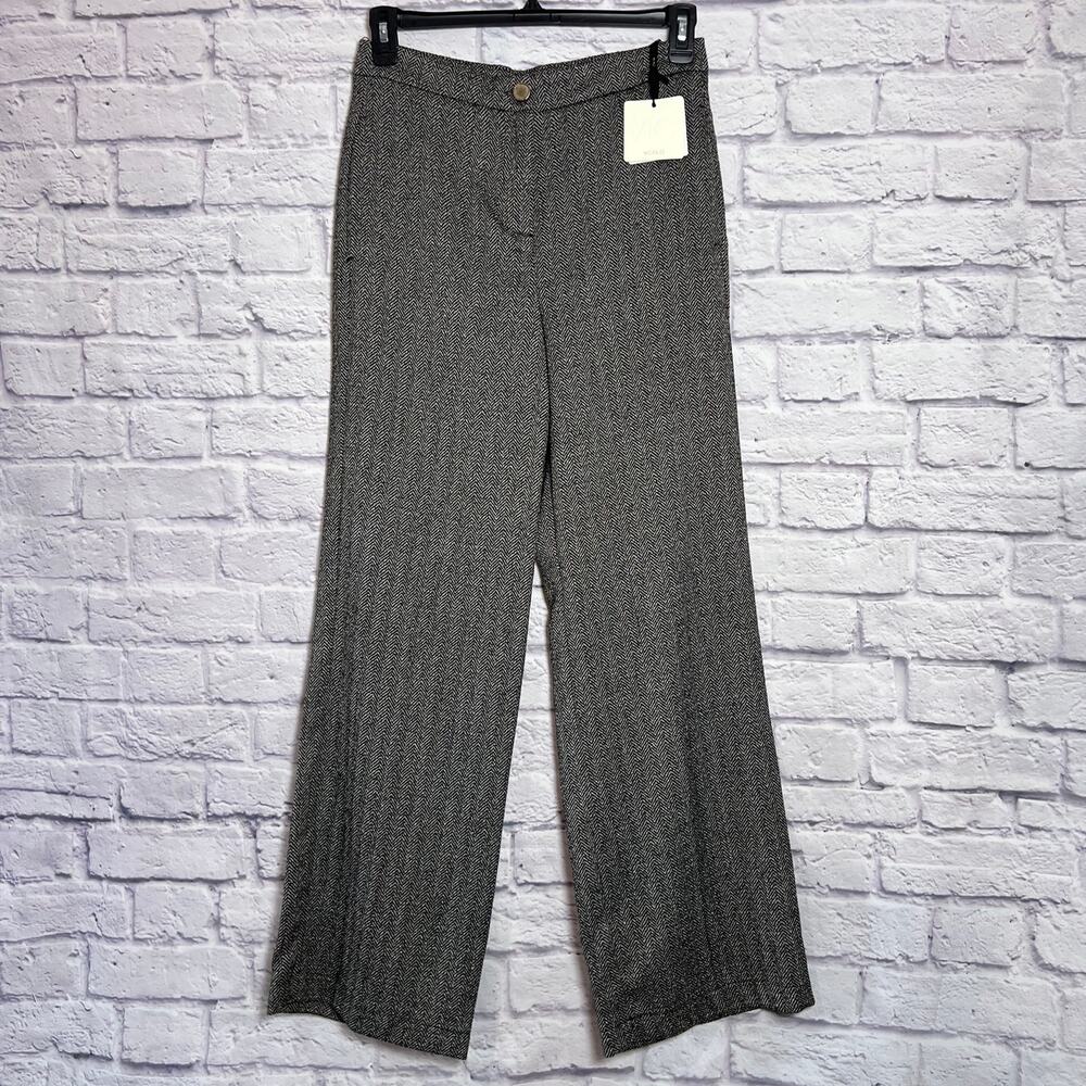 NEW Vicolo Herringbone Wide Leg Drapey Trouser Size M Black White Tailored Italy